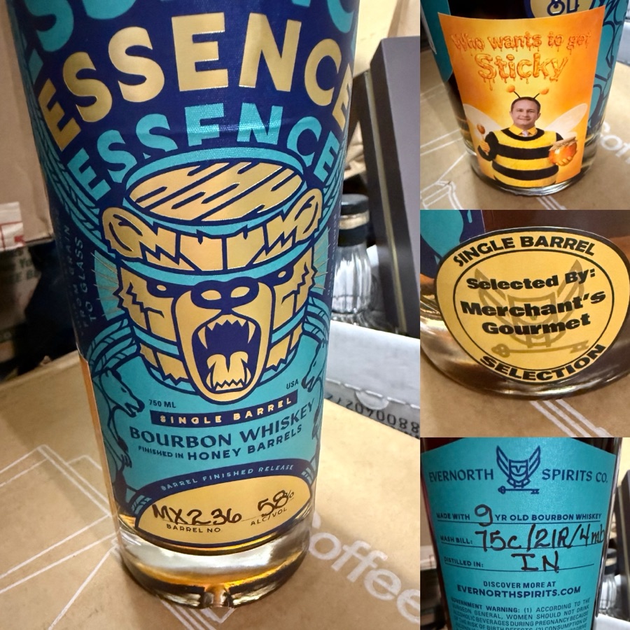 Evernorth Essence Bourbon Single Barrel Finished in Honey Barrels (Merchant's Gourmet Who Wants to Get Sticky by Gus) Mashbill: 74C/21R/4MB - Barrel MX236
