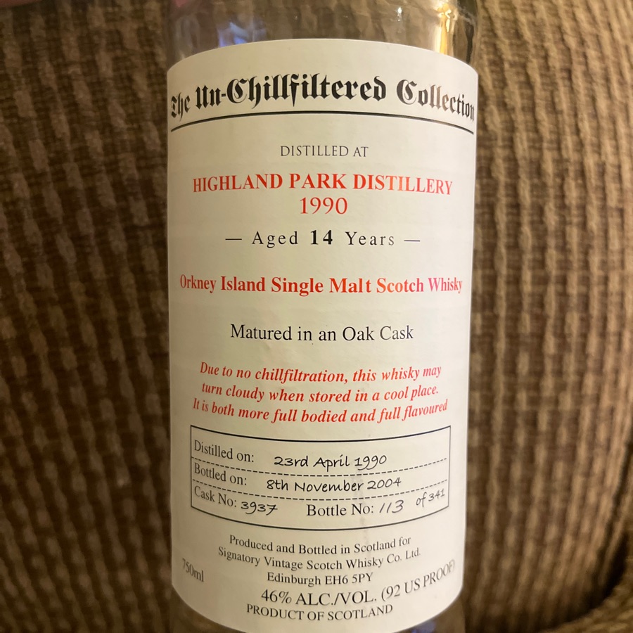 the un-chillfiltered collection highland park distillery 1990 orkney island
