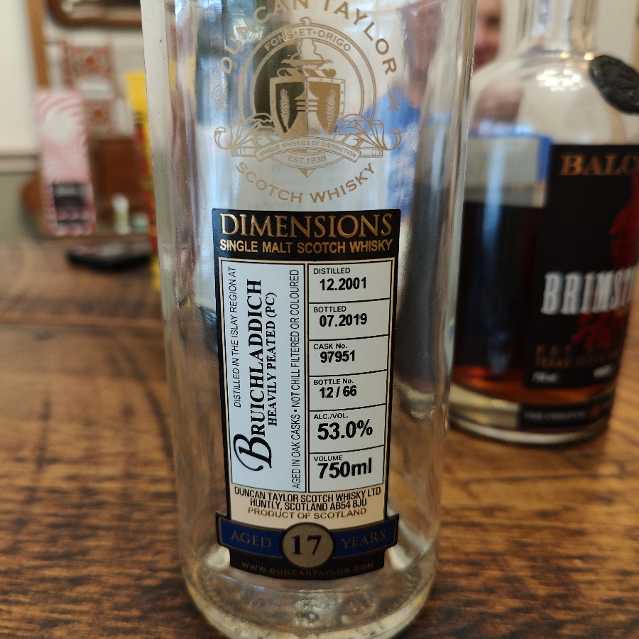 Duncan Taylor Dimensions: Bruichladdich Heavily Peated (PC) 17 year cask no. 97951