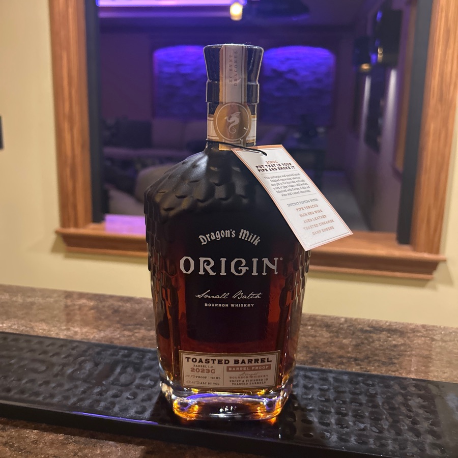 Dragon's Milk Origin Small Batch Bourbon Whiskey, Toasted Single Barrel, Barrel Proof Straight Bourbon Whiskey, Barrel I.D. 2023G, Alias: "Put That In Your Pipe And Smoke It"