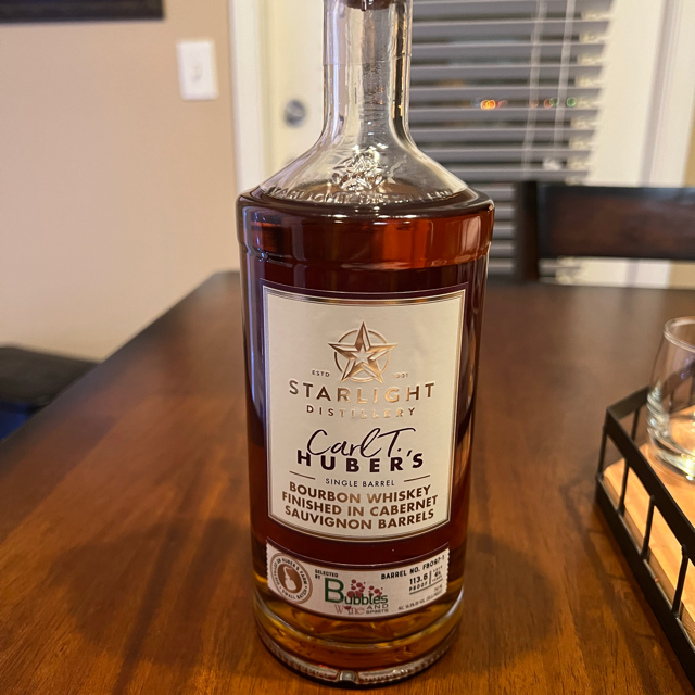 Starlight Carl T. Huber's Single Barrel Bourbon Finished in Cabernet Sauvignon Barrels (Bubbles Wine & Spirits Single Barrel Pick)