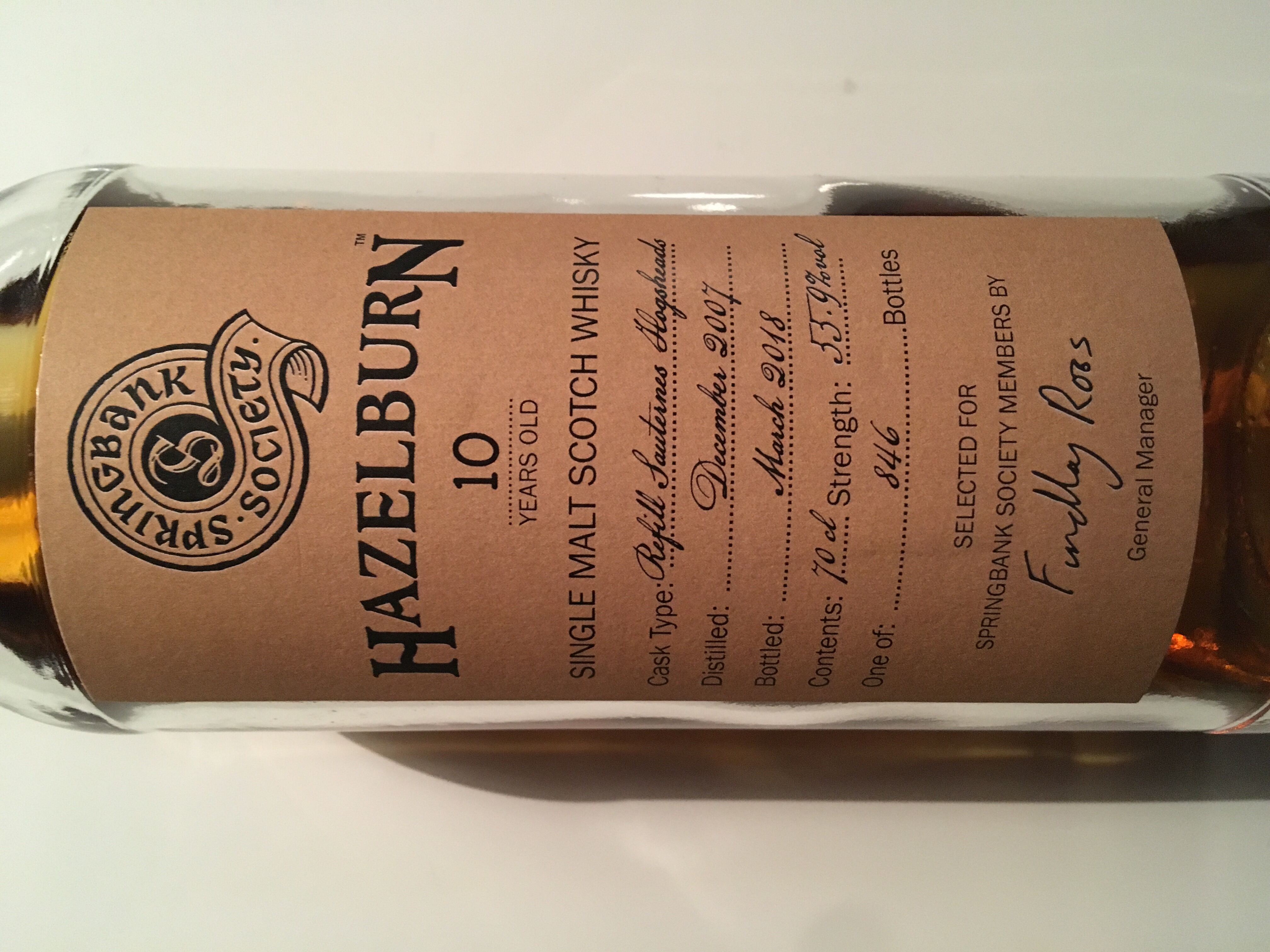 Hazelburn 10 Year. Springbank Society - March 2018