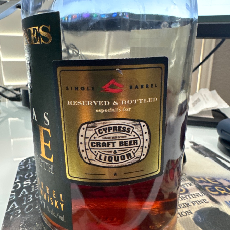 Balcones Texas Rye cask strength bottle 18079 - Cypress Liquor stoe pic - 6/25/20