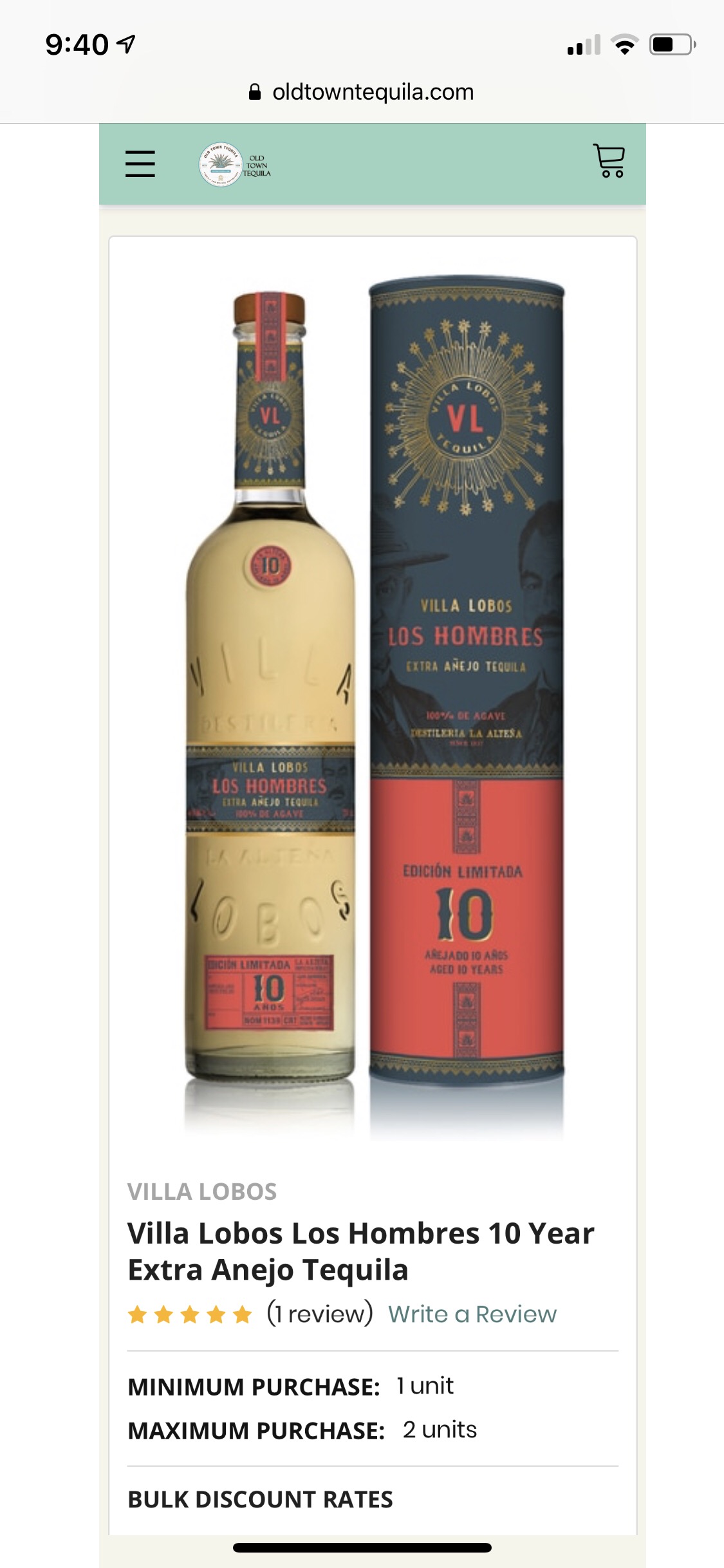 Villa Lobos 10 Year Los Hombres Extra Añejo