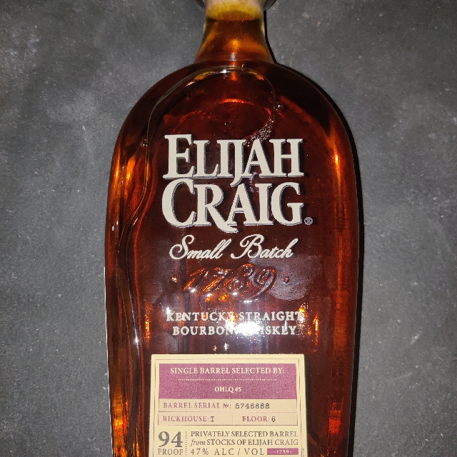 Elijah Craig Small Batch Single Barrel OHLQ #5 (SN 5746688, Rickhouse T, Floor 6)