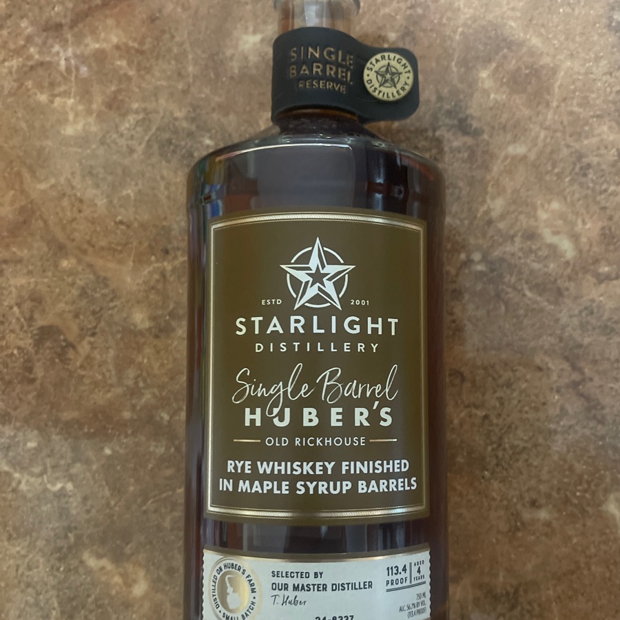 Starlight Carl T Hubers Single Barrel Rye Whiskey Finished in Maple Syrup Barrels