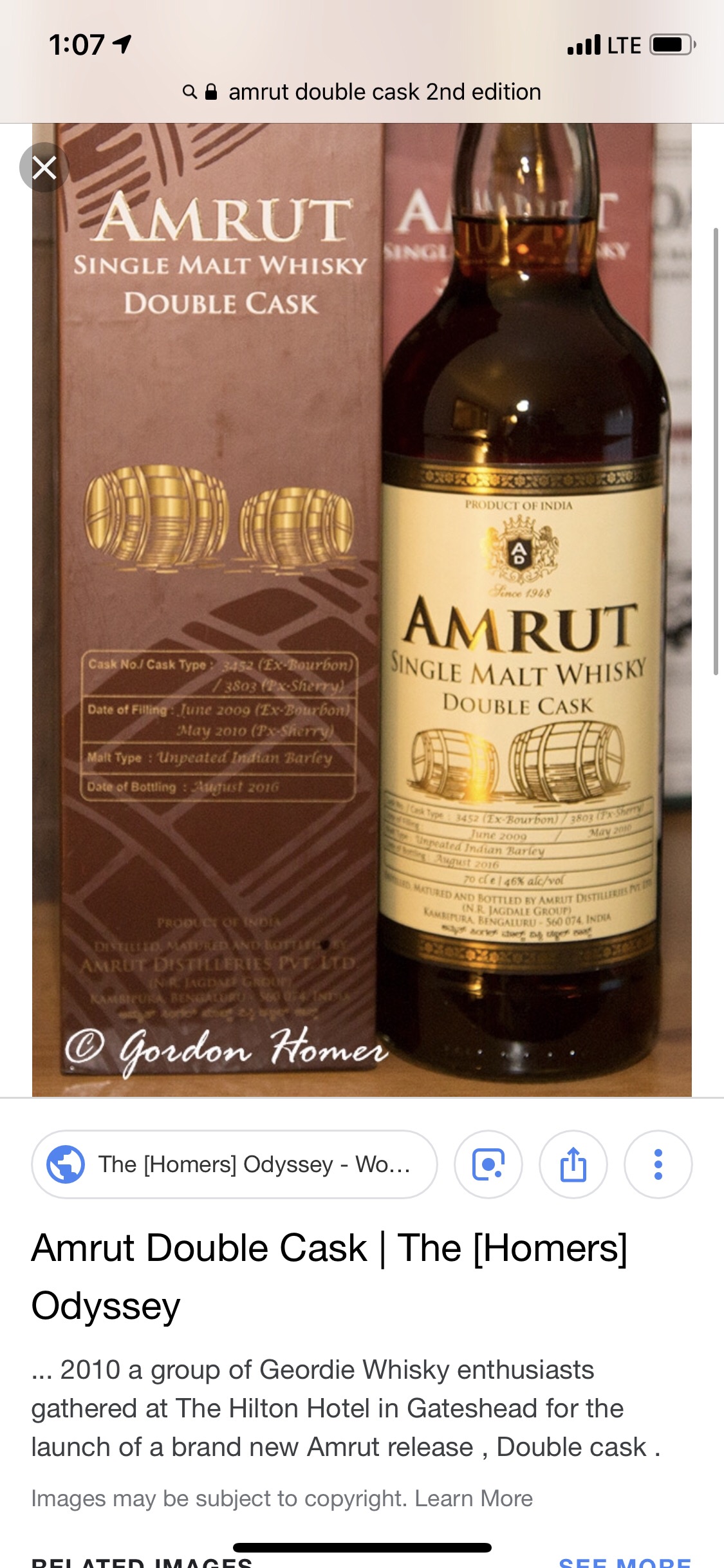 Amrut Double Cask Unpeated Bourbon/PX 2016