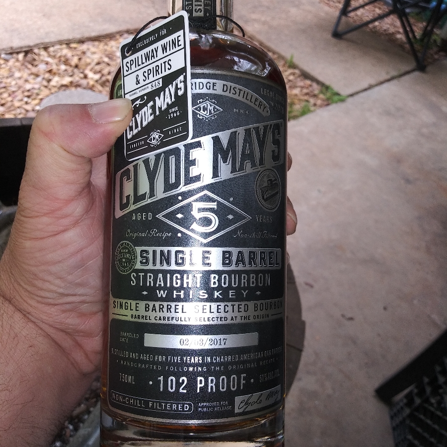 Clyde May's 5yr single barrel straight bourbon whiskey( Spillway wine & spirits)