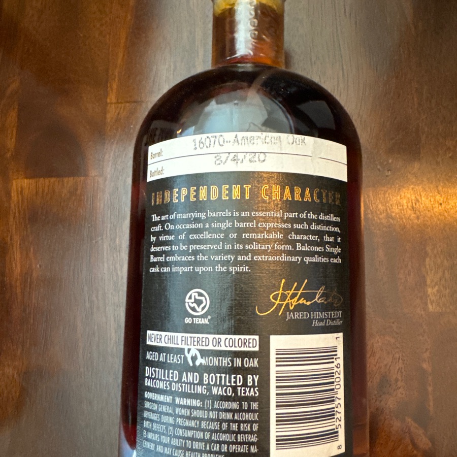 Balcones True Blue Cask Strength - Distillery Only Barrel 16070 - 8/4/20