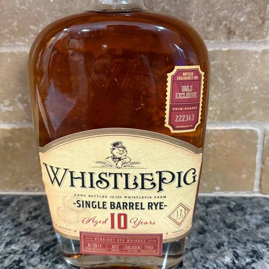 WhistlePig 10 Year Single Barrel Rye (OHLQ Barrel 222343)
