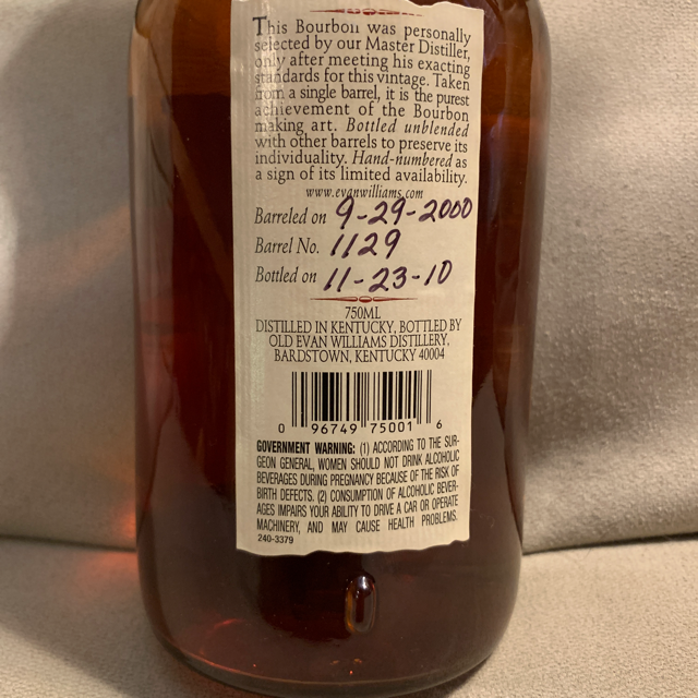 Evan Williams Single Barrel Vintage 2000 Barrel #1129