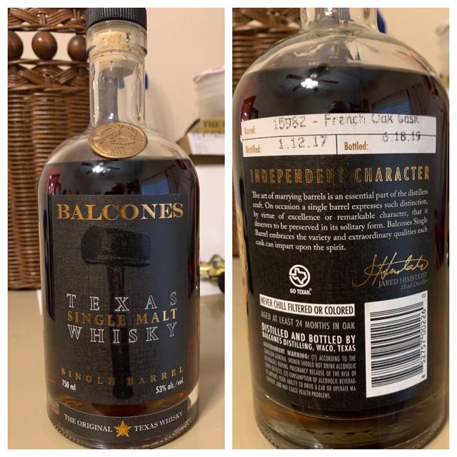 Balcones Texas Single Malt Single Barrel French Oak