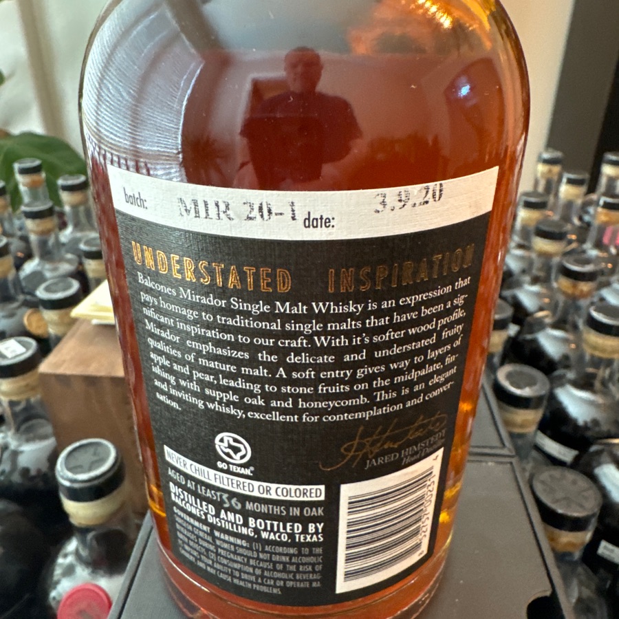 Balcones Mirador, Texas, single malt whisky - MIR20-1 - 3/9/20