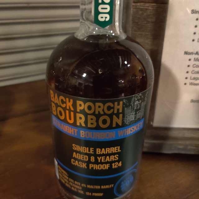 Batch 206 Back Porch Bourbon Straight Bourbon Single Barrel Aged 8 Years