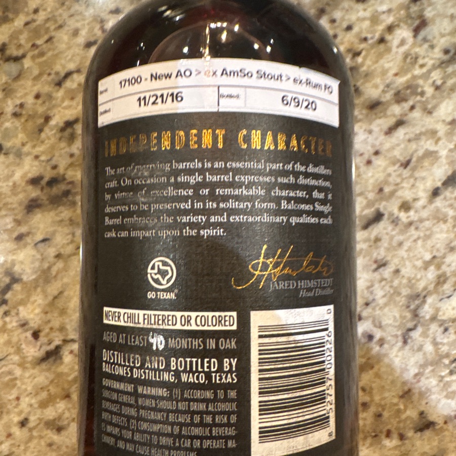 Balcones Texas Single Malt Single Barrel  #17100