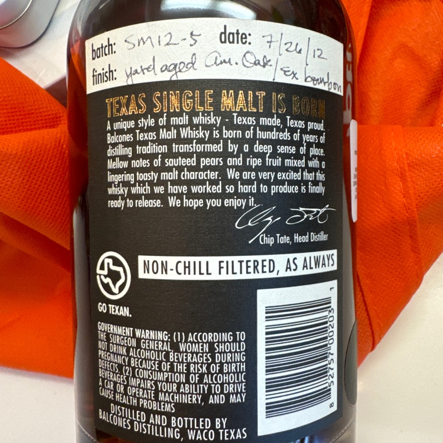 Balcones Texas Single Malt - SM12-5 - 7/26/12 - Chip Tate