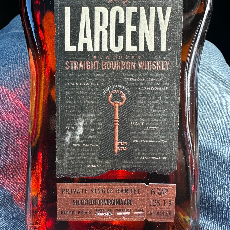 Larceny Kentucky Straight Bourbon Whiskey - Private Single Barrel VA ABC 2024 - Barrel Proof