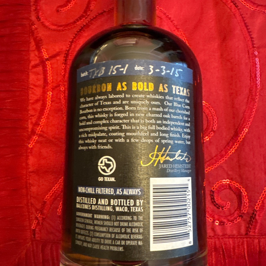 Balcones Texas Blue Corn Bourbon Whisky - TXB15-1 - 3/3/15