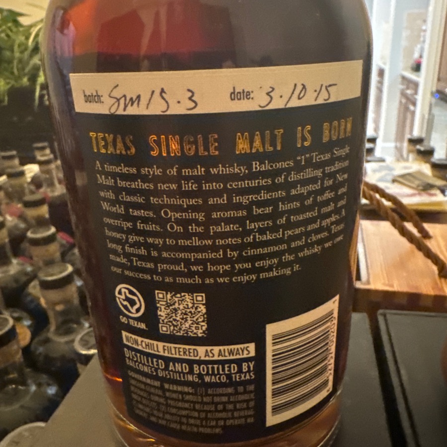 Balcones Texas Single Malt SM15-3 - 3/10/15