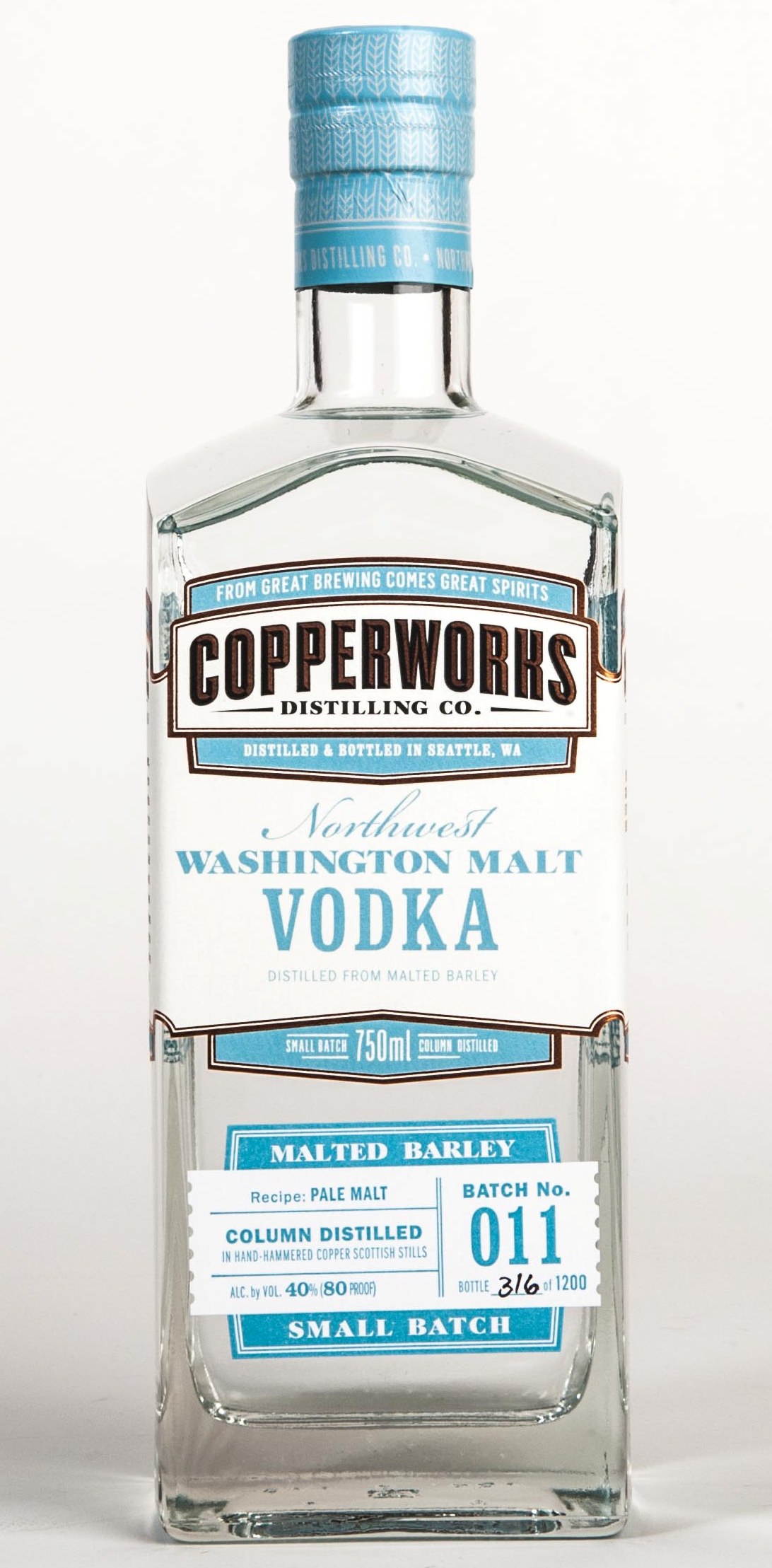 Copperworks Northwestern Washington Malt Vodka