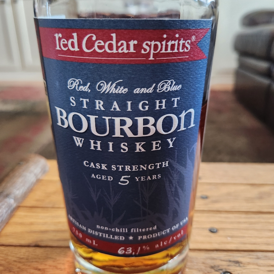 Red Cedar Spirits, Red white and Blue bourbon cask strength