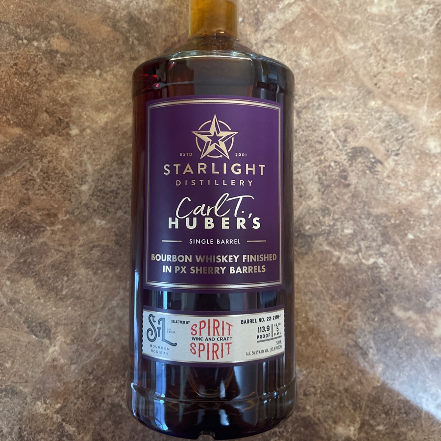 Starlight Distillery Carl T. Hubers Single Barrel Bourbon Whiskey Finished in PX Sherry Barrels (St  Louis Bourbon Society)