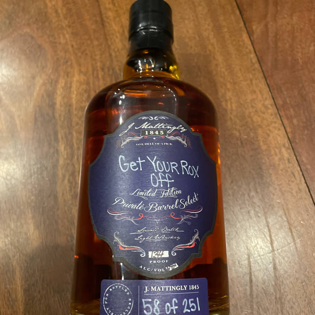 J. Mattingly 1845 Private Barrel Select Light Whiskey "Get Your Rox Off"