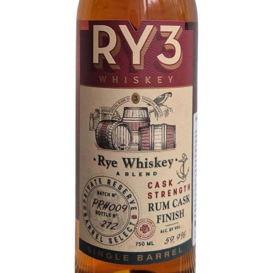 RY3 Whiskey Cask Strength Rum Cask Finish Private Reserve Barrel Select Batch No: PR#009