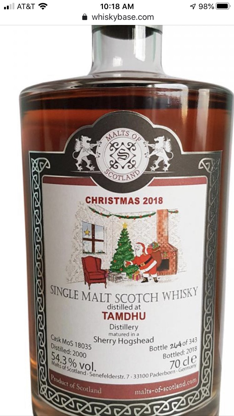 Tamdhu 2000 Sherry Hogshead (Malts of Scotland) Christmas 2018