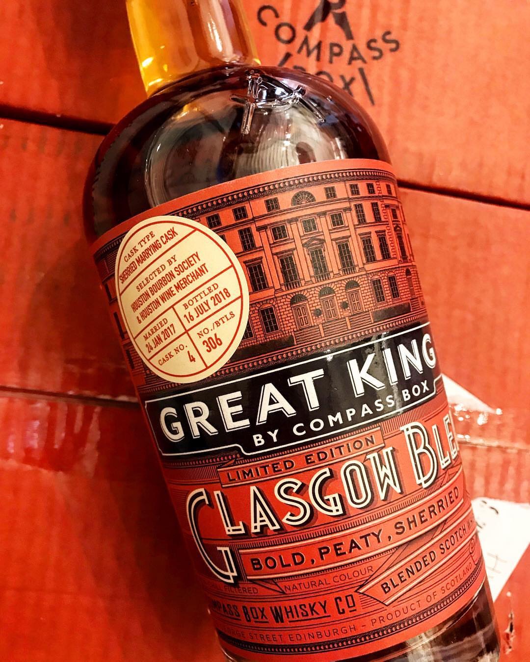 Compass Box Great King St Glasgow Blend Sherried Marrying Cask Selected by Houston Bourbon Society
