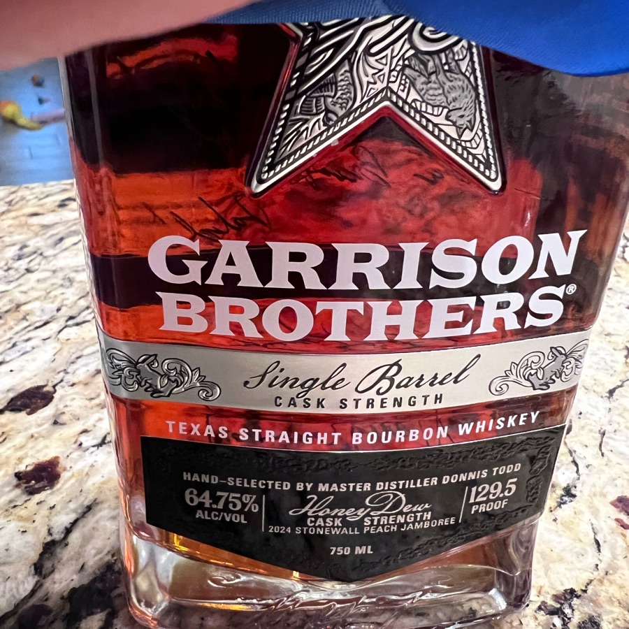 Garrison Brothers Single Barrel Cask Strength Texas Straight Bourbon Whiskey HoneyDew Cask Strength (2024 StoneWall Peach Jamboree)
