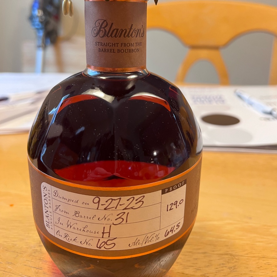 Blanton's Straight From The Barrel Bourbon Dumped 9-27-23 (Barrel # 31 Warehouse H Rick No. 65)