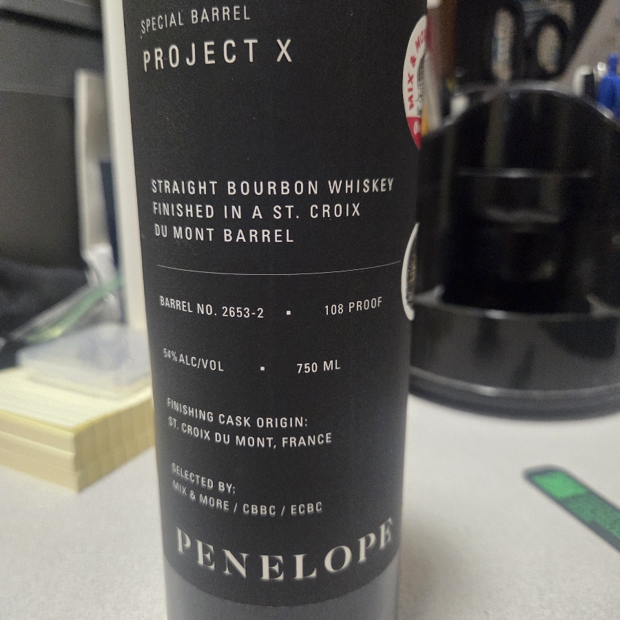 Penelope Project X Straight Bourbon finished in St. Croix Du Mont Barrel (Barrel 2653-2 selected by Mix n More)