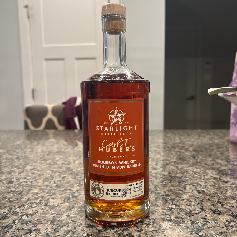 Starlight Distillery Carl T. Huber's Single Barrel Bourbon Whiskey Finished in VDN Barrels