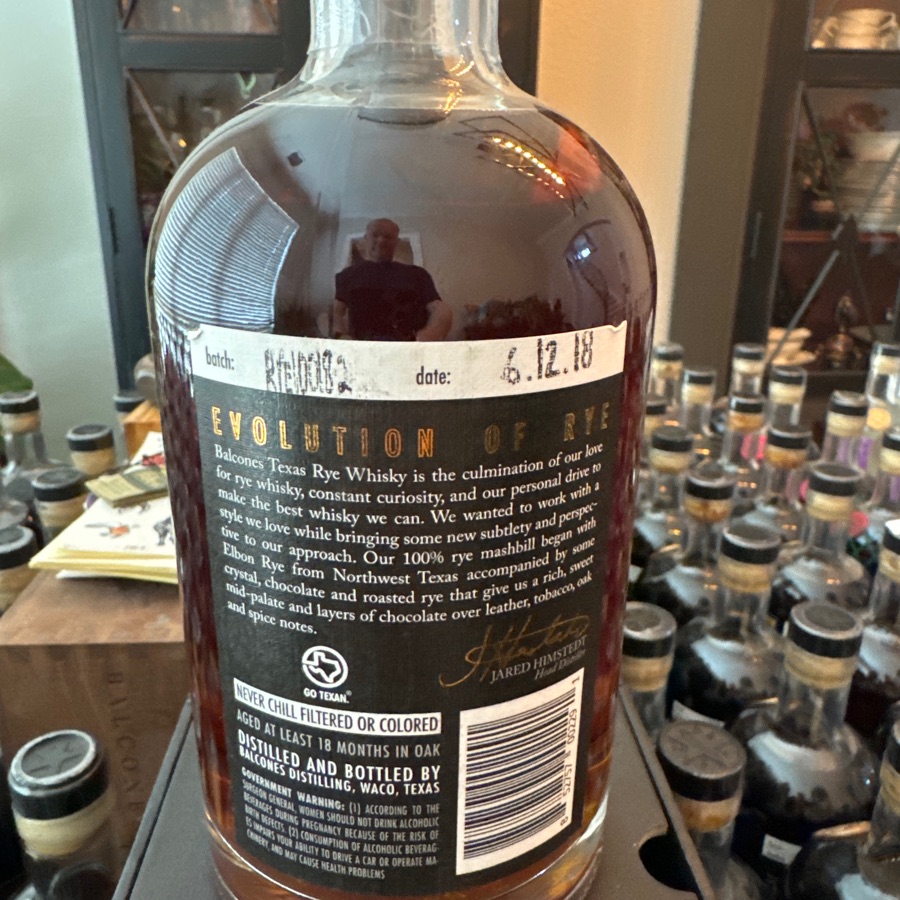 Balcones Texas Rye 100 proof - RYE100-18-2 - 6/12/18