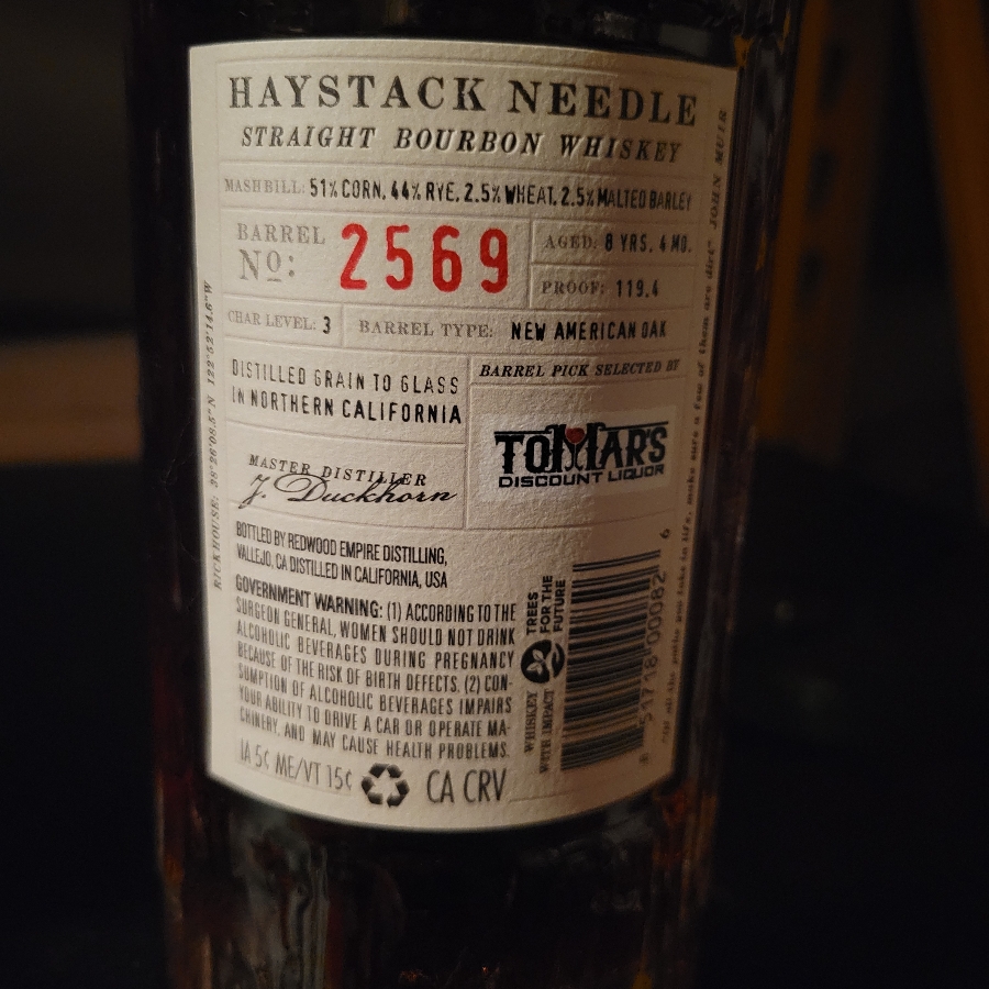 Redwood Empire Haystack Needle Tomar's Select Single Barrel #2569 char 3