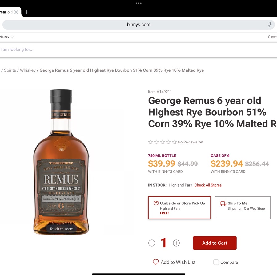 George Remus 6 year old Highest Rye Bourbon 51% Corn 39% Rye 10% Malted Rye