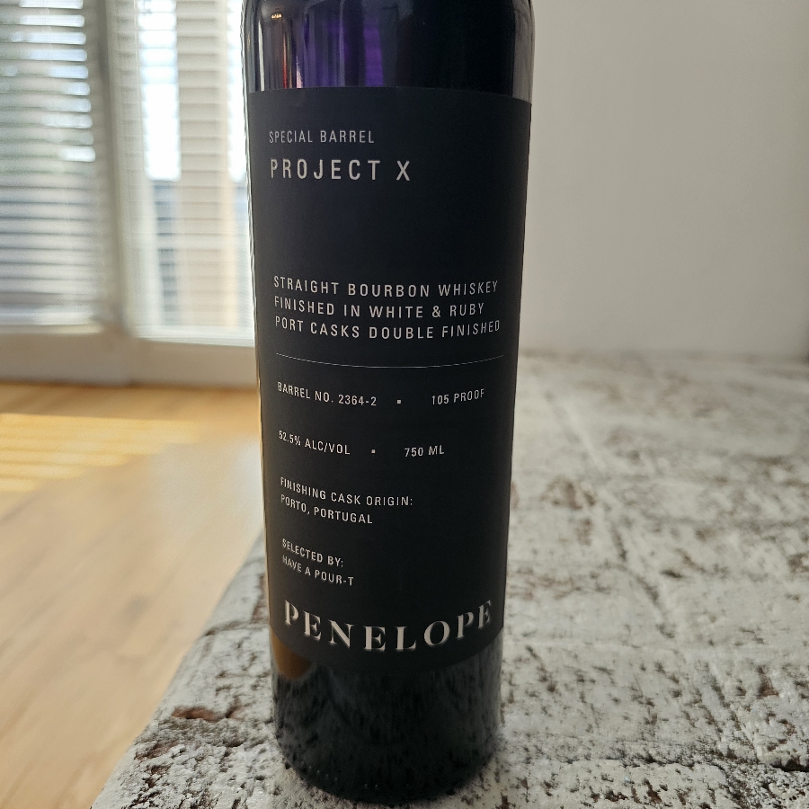 Penelope Project X Straight Bourbon Whiskey  Finished in White & Ruby Port Casks Double Finished selected by Have APour T