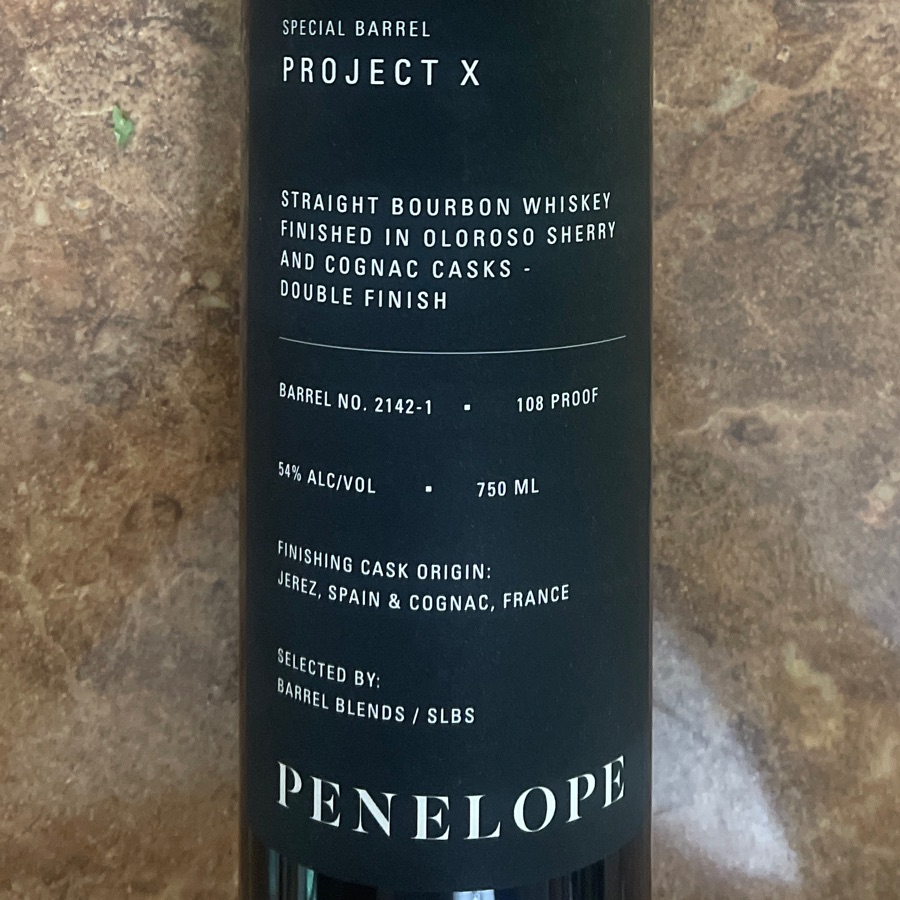 Penelope Project X Straight Bourbon Whiskey - Finished in Oloroso Sherry and Cognac Casks - Double Finish - Barrel Blends/SLBS