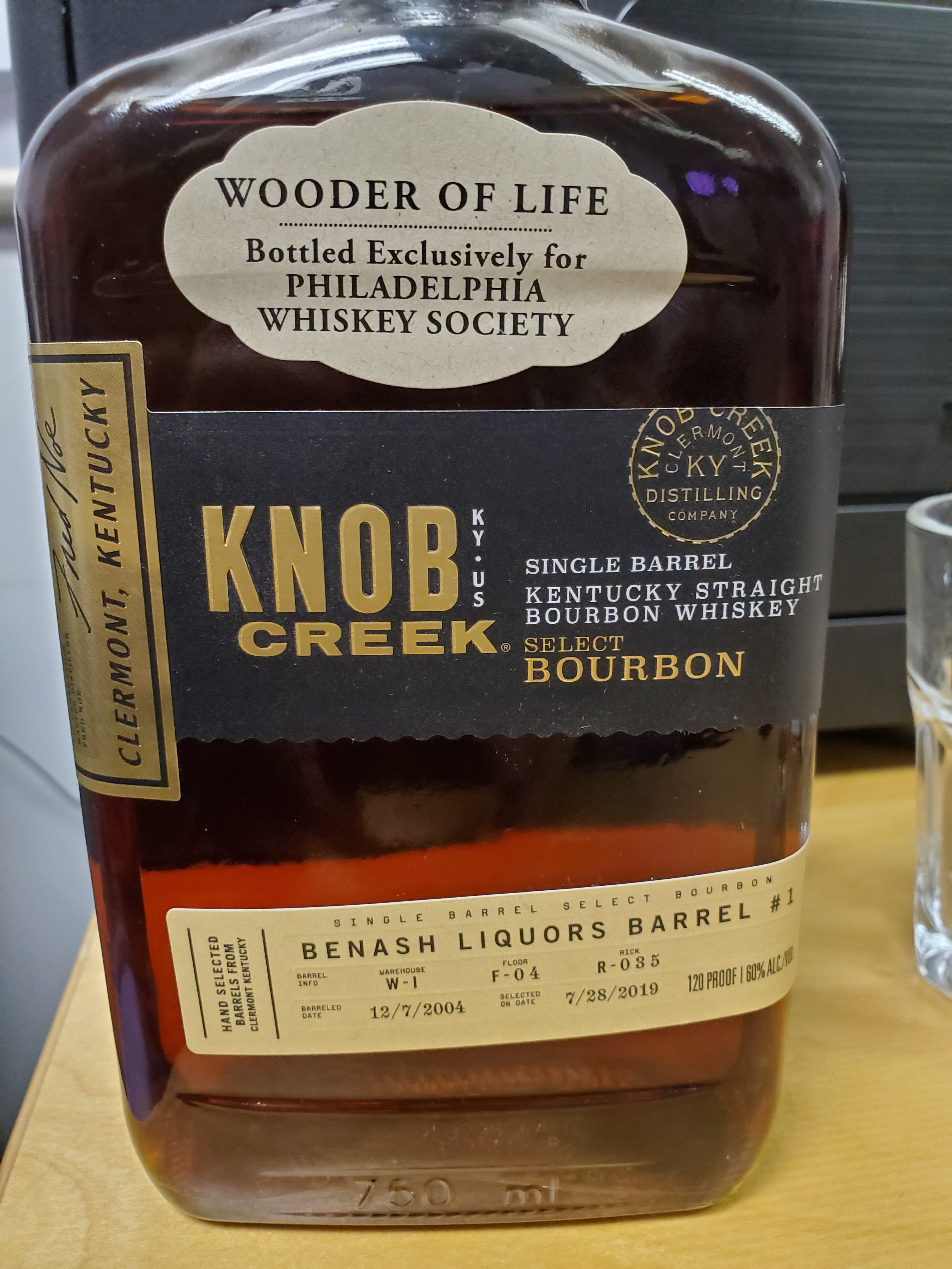 Knob Creek Single Barrel Select Bourbon W-I F-04 R-035 Philadelphia Whiskey Society (Benash Liquors Barrel #1)