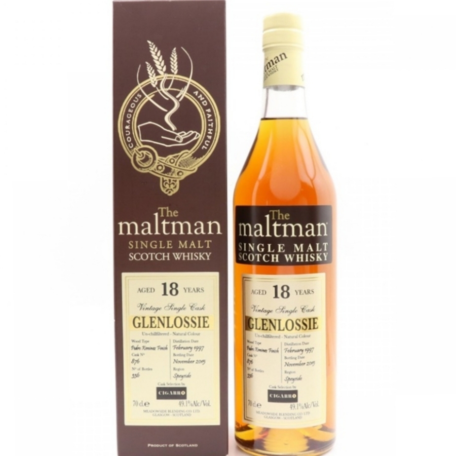 GlenLossie Speyside Scotch Whisky 18 year old 1997 2015 70cl 49.1% Maltman - Cigarro #876