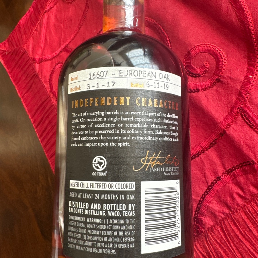 Balcones Texas Single Malt Whisky Single Barrel 16607 - WB Liquor Pick - 6/11/19