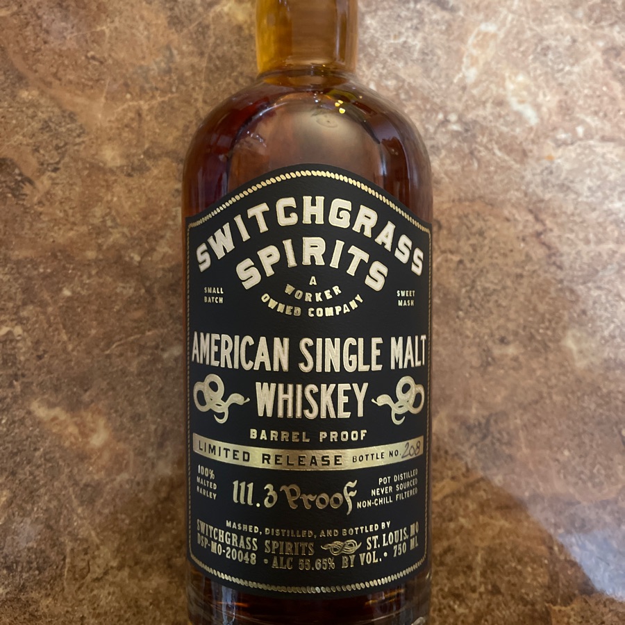 Switchgrass Spirits American Single Malt Whiskey Barrel Proof Limited Release