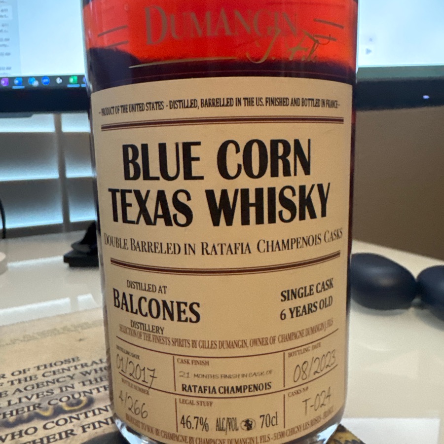 Dumangin Batch 025 - blue corn Texas whisky - Balcones - Bottle 4/266 - Cask T024 -