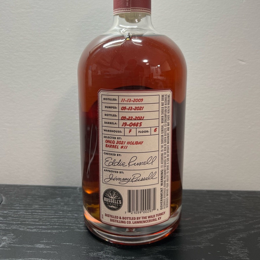 Russell's Reserve Single Barrel Private Barrel Selection: OHLQ 2021 Holiday Barrel #11
