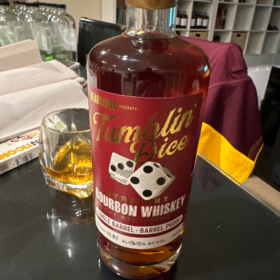 Tumblin' Dice Single Barrel Barrel Proof Straight Bourbon Whiskey Heavy Rye Mashbill Selected by The Prime Barrel