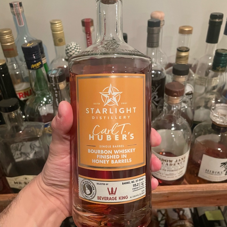 Starlight Distillery Carl T. Huber's Bourbon Whiskey Finished in Honey Barrels Single Barrel Store Pick - Beverage King 115.2 Proof
