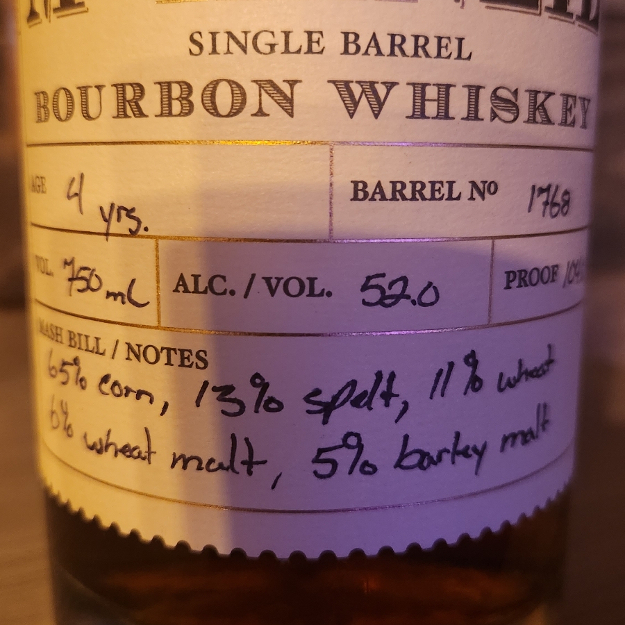 McKenzie Single Barrel Bourbon (Seelbach spelted five grain bourbon)
