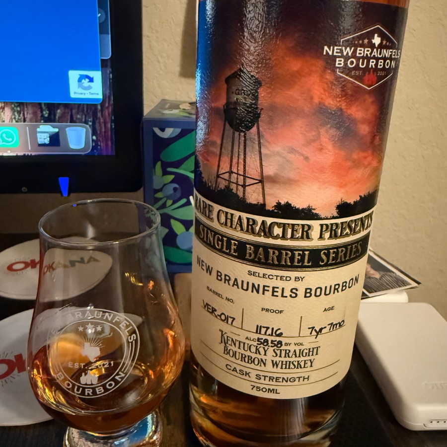 Rare Character Presents Single Barrel Series Selected By New Braunfels Bourbon Barrel No. VER-017 Kentucky Straight Bourbon Whiskey Cask Strength