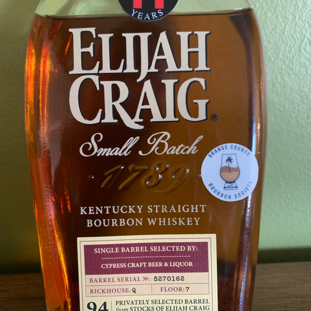 Elijah Craig Small Batch 11yr Single Barrel (Cypress Craft Beer & Liquor store pick)